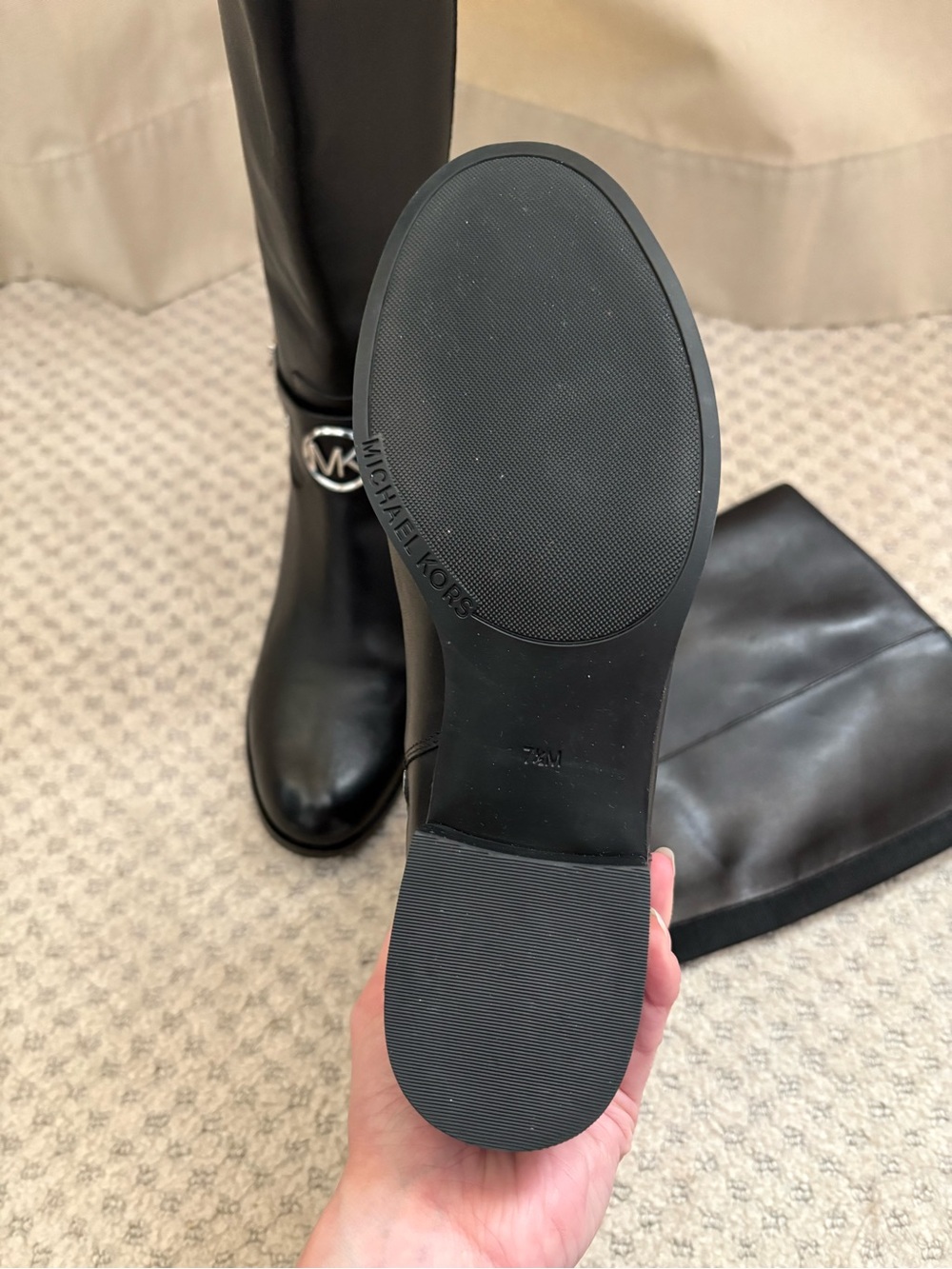 Michael Kors Black Leather Over-the-Knee Riding Boots with Logo Harness - Picture 10 of 10